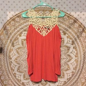 lace off shoulder long sleeve top